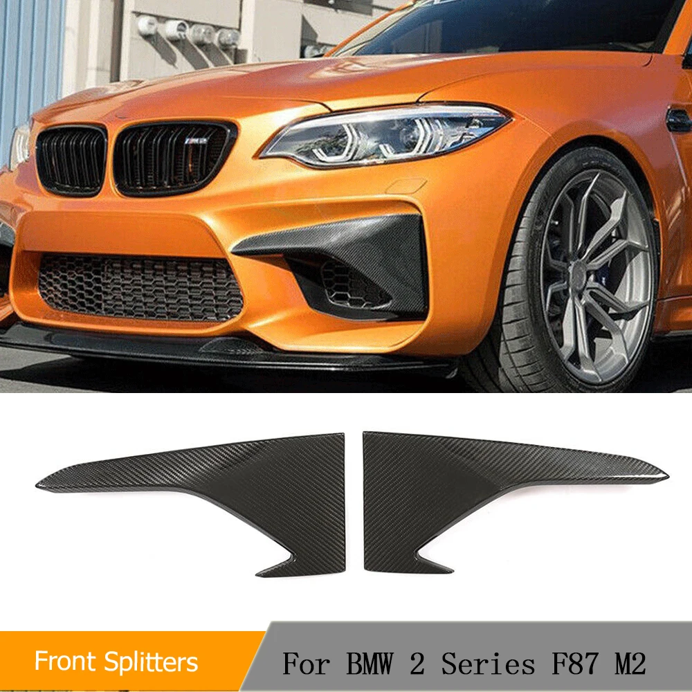 For BMW F87 M2 2016 2017 2018 Car Dry Carbon Fiber Front Bumper Upper Splitters Lip Fog Lamp Cover Trim Canards Fins Winglets