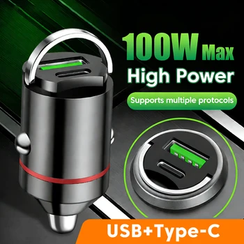 Caricabatterie per auto USB+PD con doppia porta e adattatore di ricarica rapida Type-C con anello estraibile USB QC3.0 per iPhone Samsung Xiaomi