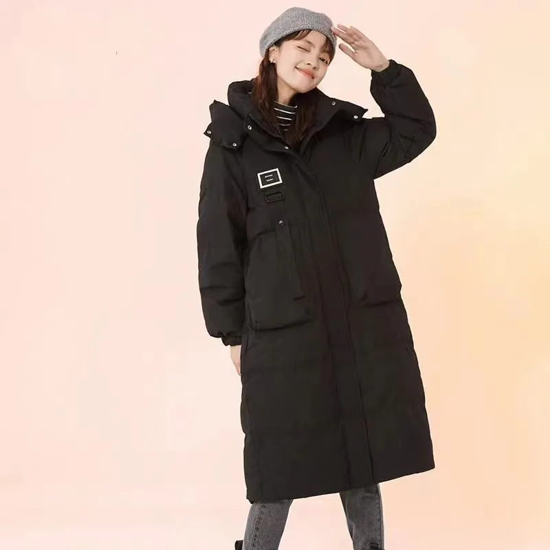 2024 New Women Down Cotton Coat Winter Jacket Female Mid Length Version Parkas Loose Thick Outwear Hooded Versatile Overcoat