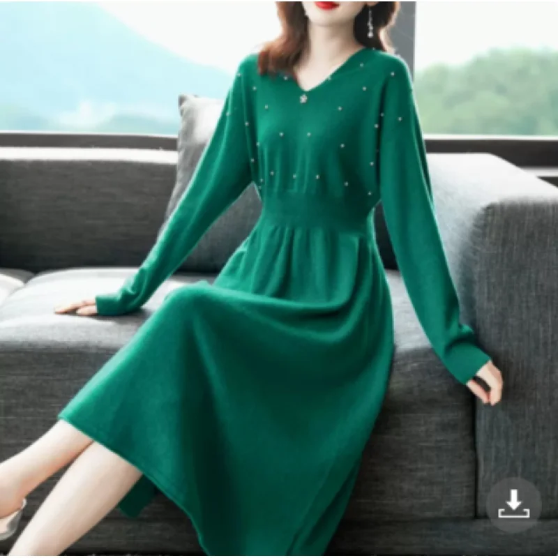 

2023 New Fashion Knitted Cashmere Skirt Autumn/Winter Vintage Sweater Knee Length Skirt Korean Loose Tight Holiday Warm Vestidos