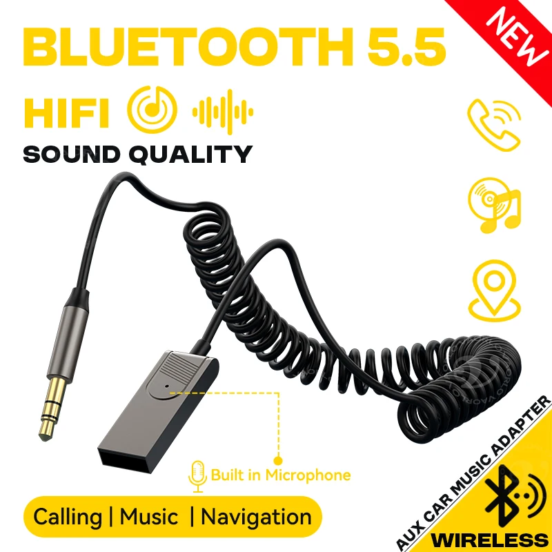 Upgrade Bluetooth 5.5 Audio Receiver Stereo Dongle USB To 3.5mm Jack Car Audio AUX Wireless Adapter With Mic For Car BT Transmit bluetooth adapter,bluetooth audio receiver,audio adapter
