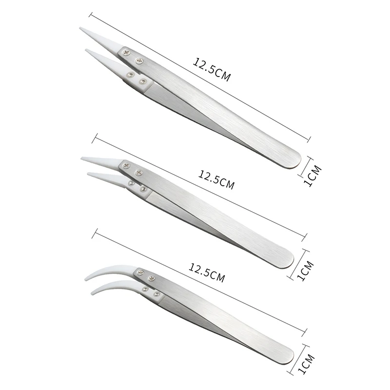 Ceramic Straight Tip Electronic Soldering Tweezers Anti-Static Reverse Acid Resistant Precision Chuck Ceramic Tweezers 3 Pack