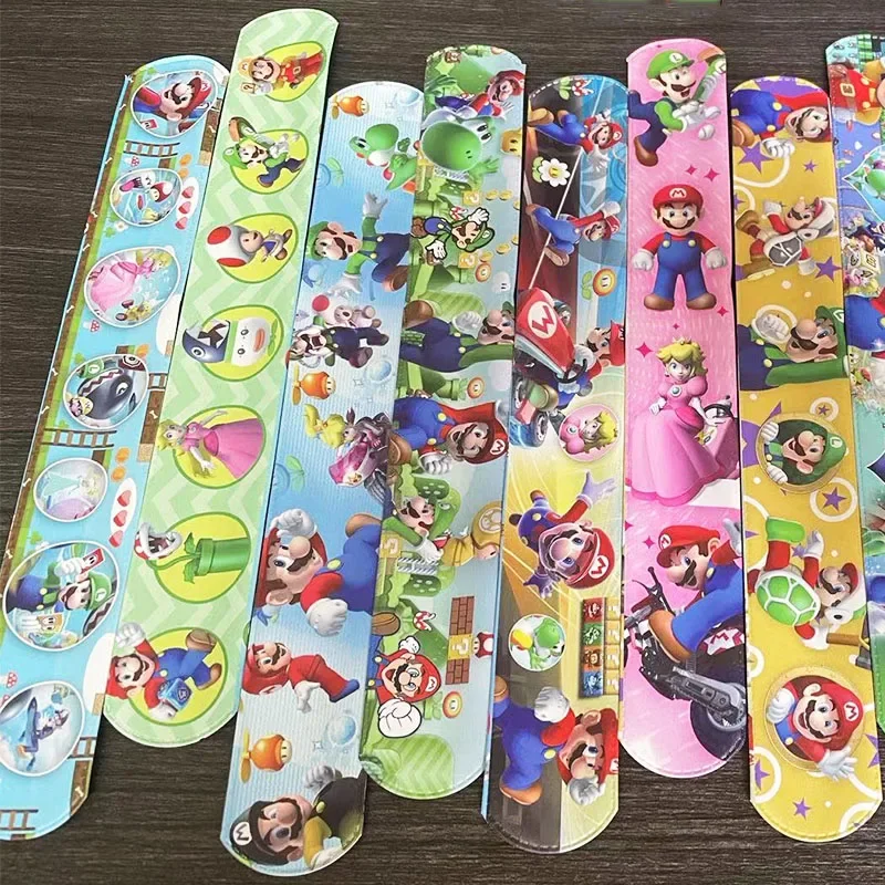 Mario Bros Wrist Strap for Children, anéis de encaixe, anel de palmas, pulseiras, brinquedo infantil, presente de aniversário, produto de festa, novo