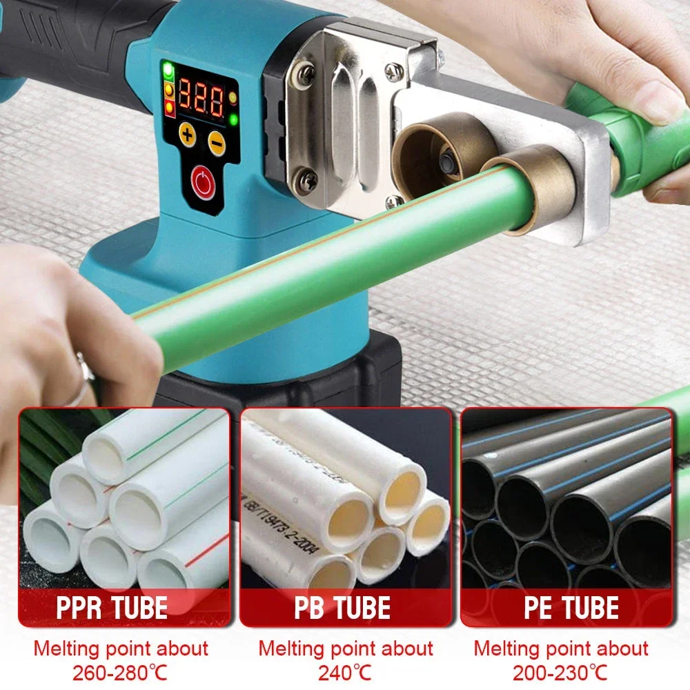 1400W Pipe Welding Machine Rechargeable PPR/PB/PE Pipe Soldering Iron Plastic Welding Digital Display For Makita 18v Battery 4