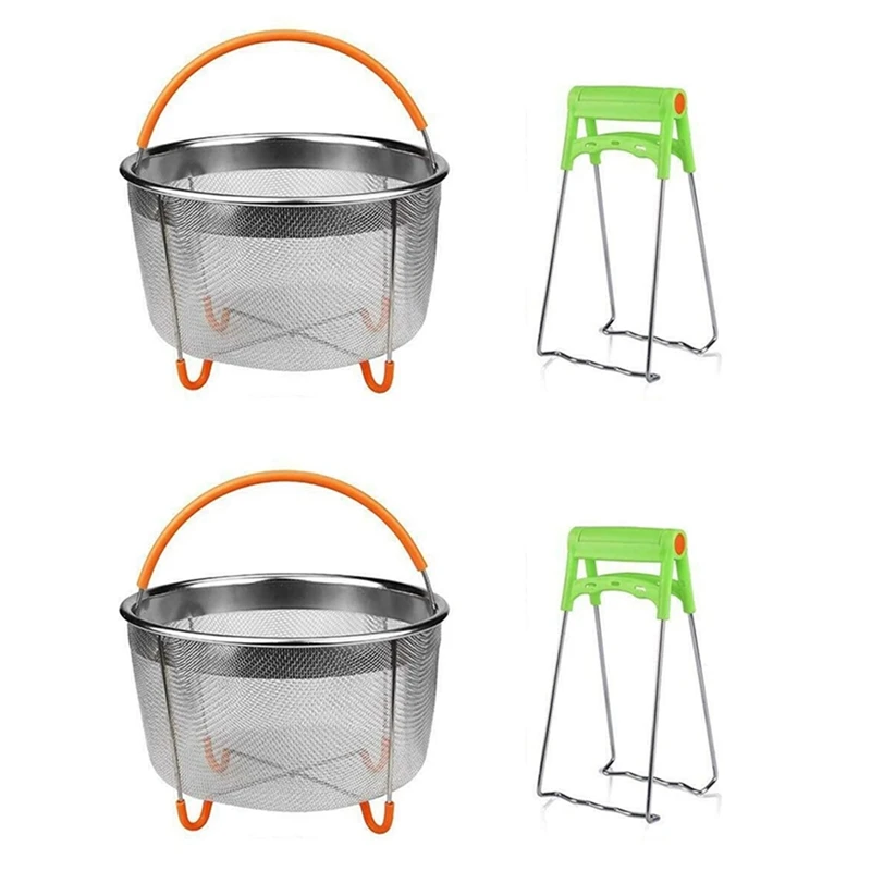 2X Set Di Cestini Per Cottura A Vapore In Acciaio Inossidabile, Accessori Per Pentole Istantanee Per Pentola A Pressione Ninja Foodi E Fornello Multip