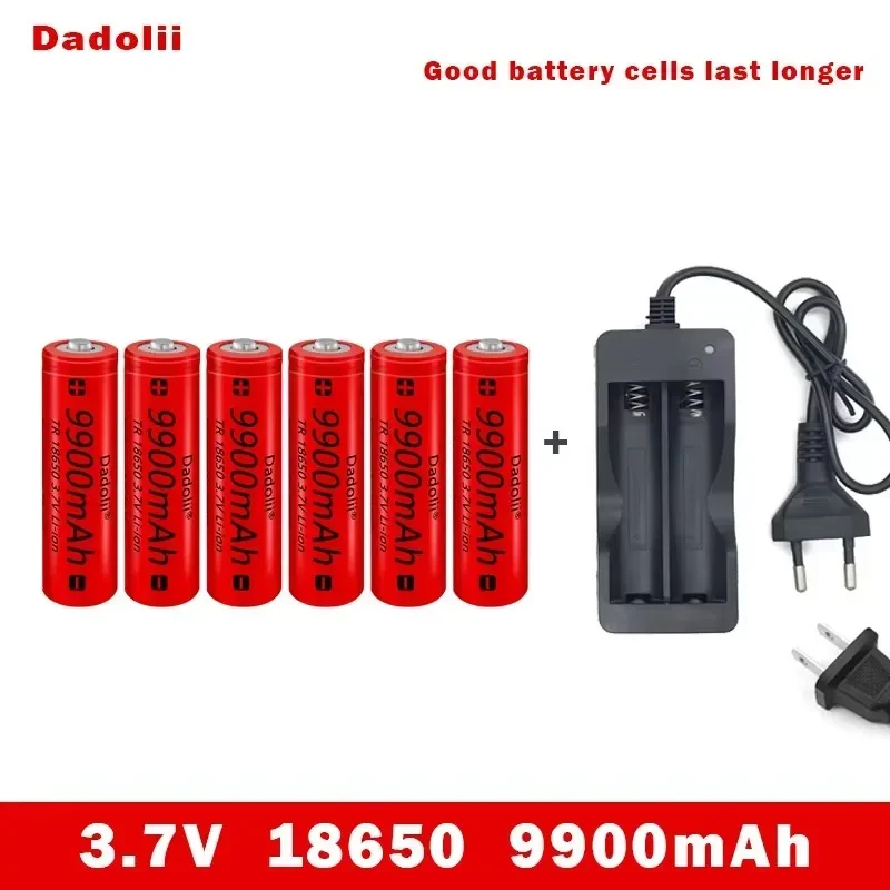18650 Battery Rechargeable Battery 3.7V 18650 9900mAh Capacity Li-ion Rechargeable Battery For Flashlight Torch Battery+Charger 6