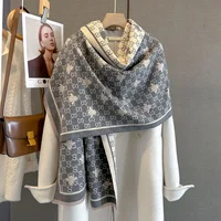 Autumn 2025 Bee Embroidery Thickened Cashmere like Scarf for Women Long Trendy Neck Warmer Comfortable Warmth Fashionable