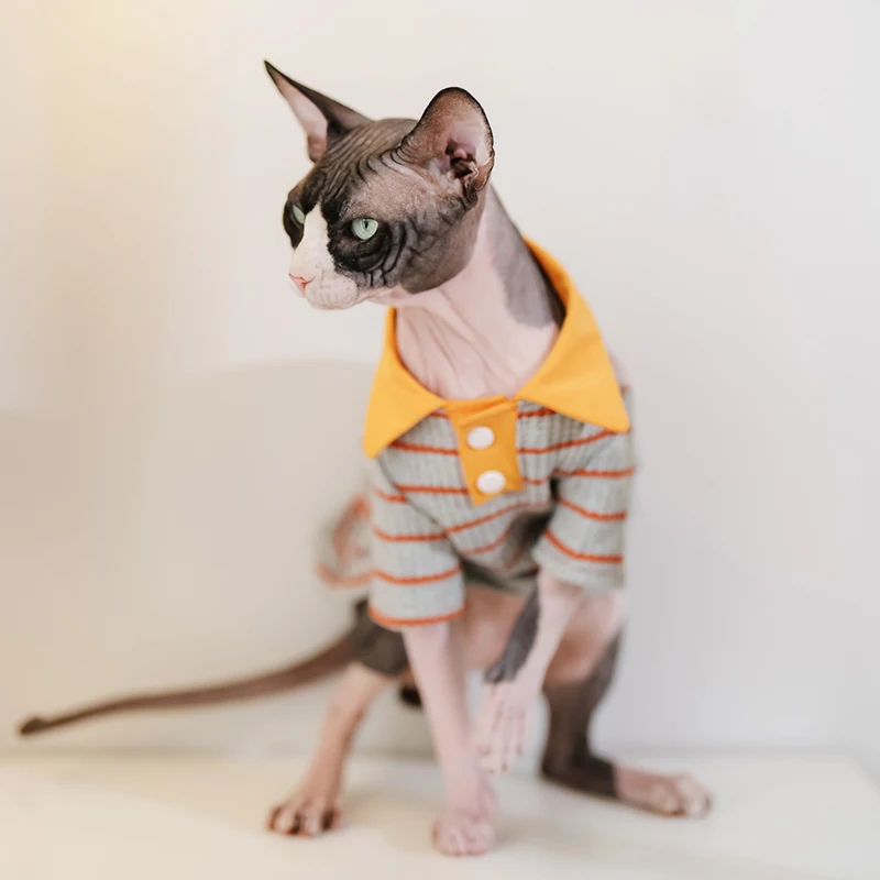 Sphynx Cat Clothes Striped T-shirt Hoodies For Sphinx Hairless Cat Devon Rex Costumes Autumn Winter Clothing For Cats Dogs