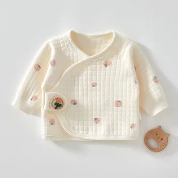 الخريف الوليد بلايز 0-3 أشهر الطفل بالأزرار الدافئة مريحة وتنفس القطن الخالص نصف الظهر تصميم الرضع ملابس خارجية