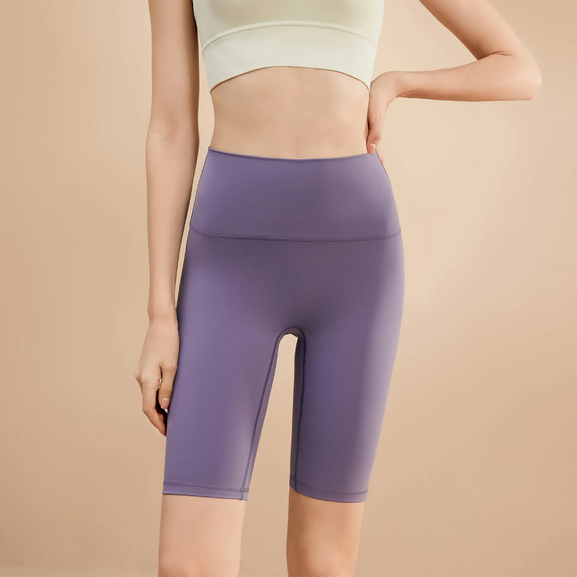 Quick-drying Nude Yoga Shorts Women's Five High Waisted Hip Lifting Stretch Sports Fitness Cycling Skinny Fitness Pants Gym