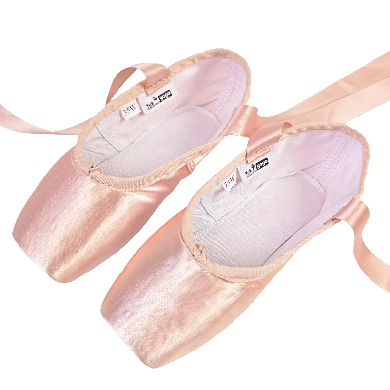 professional-pink-satin-ballet-shoes-for-girls-pointe-toe-pointe-silk-ribbon-toe-pad-new