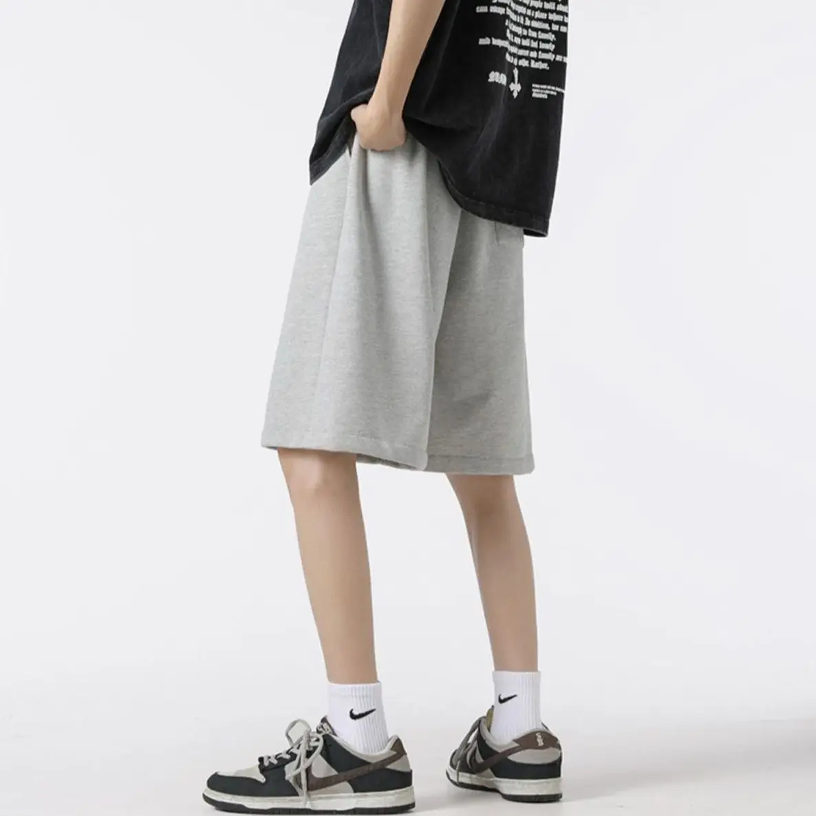 Spring Summer Fashion Solid Casual Men's Drawstring Elasticity Waist Versatile  Cool Boys Cotton Loose Shorts Pants Student Soft
