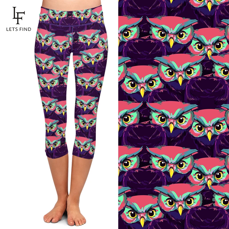 LETSFIND 2019 Summer New Hot Owl Printing Pants Women Fitness Capri Legging High Waist Stretchy Trousers
