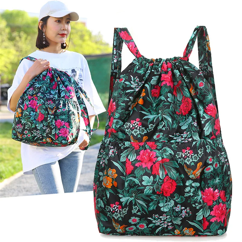 Women's Backpack Drawstring Large Capacity Lightweight Leisure Minimalist Portable Shopping Traveling Female's Backpack 2
