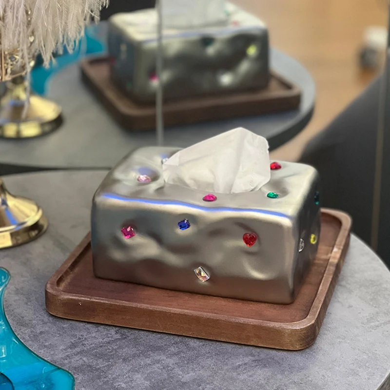 

Home Decoration Crafts Exquisite Gemstone Tissue Box Ceramic Living Room Table Ornament Kitchen Storage Accessories Toliet Decor
