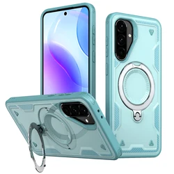 Dual Layer Shockproof Hard Cover with Ring Magnetic Fold Bracket - Galaxy A14 (Light Blue)