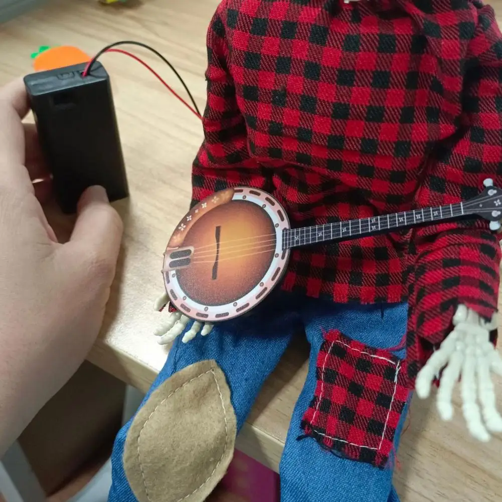 40cm Halloween Animated Banjo Skeletons Fall Country Musician Playing Banjo Figurine For Thanksgiving Autumn Harvest Decor