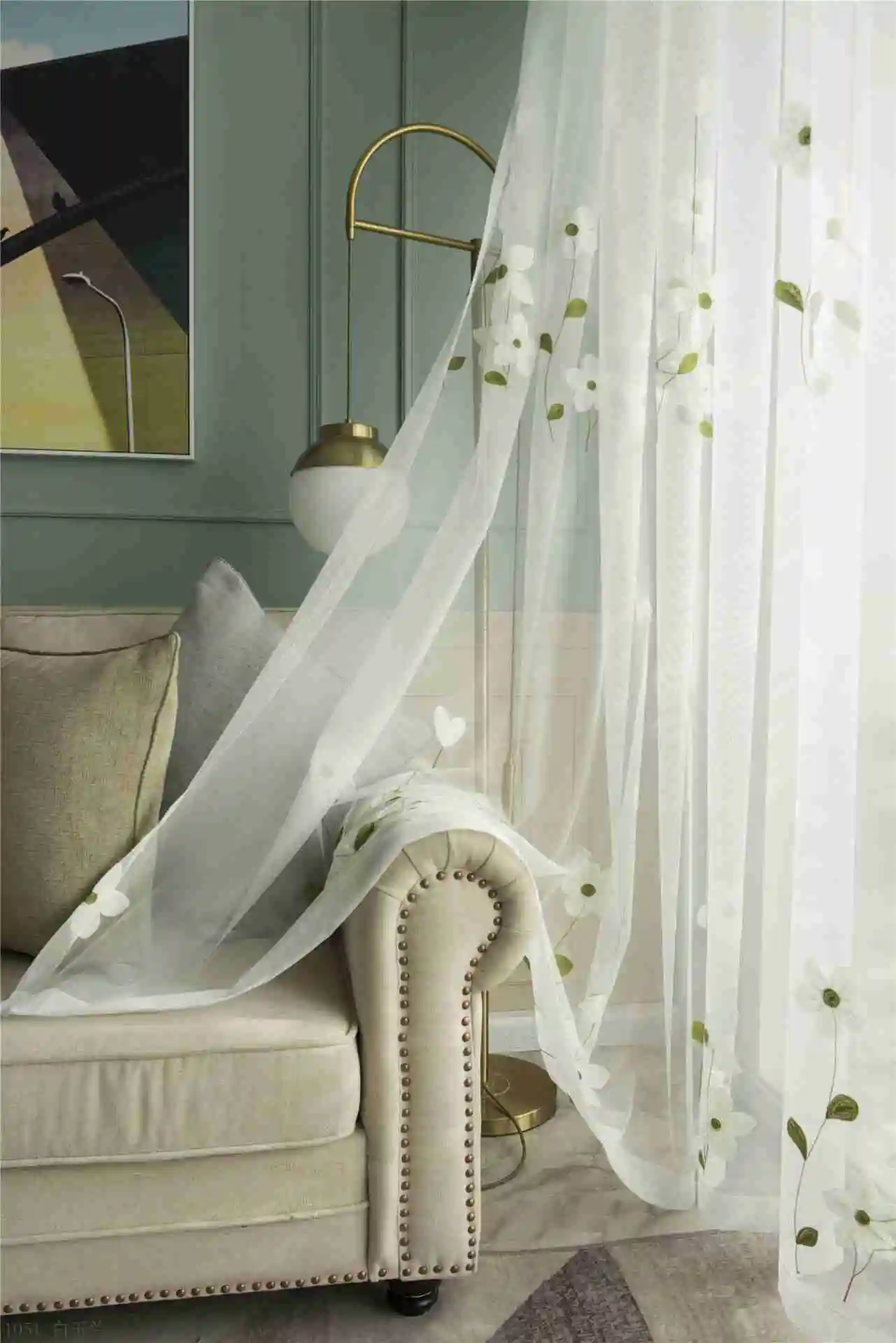 Description Picture 6 of itemChinese Embroidered White Magnolia Curtains Tulle for Living Room Pastoral Sheer Drapes Bedroom Kitchen Window Treatment
