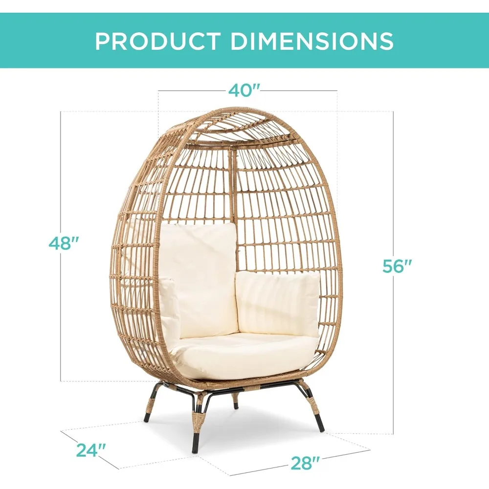 Rattan Egg Chair, Oversized Indoor and Outdoor Lounge Chair with 4 Cushions, Steel Frame, 440 Lbs 4