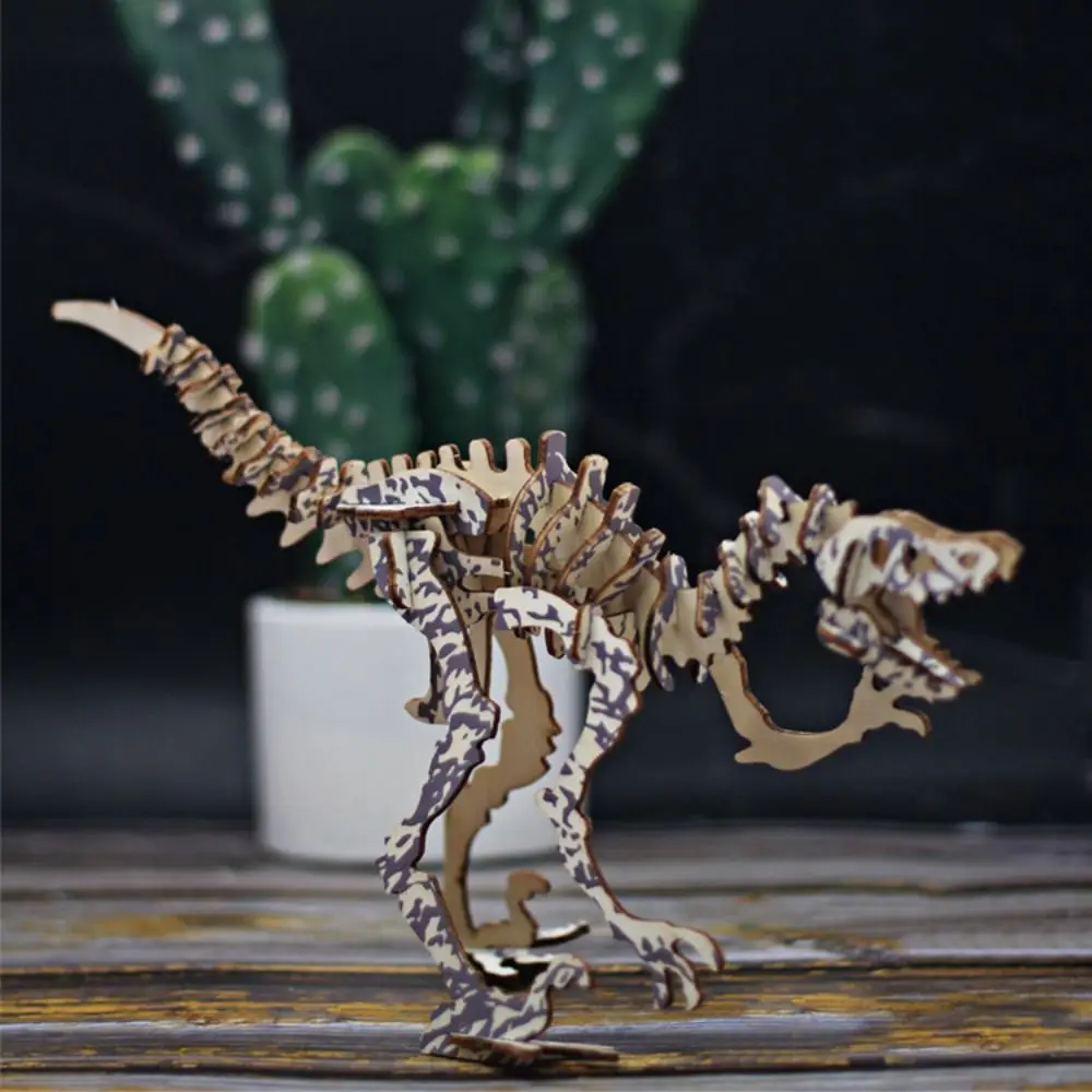

3D Wooden Dinosaur Puzzle DIY Dinosaur Model Tyrannosaurus Jigsaw Parasaurolophus Handmade Safety Montessori Dinosaur Toy