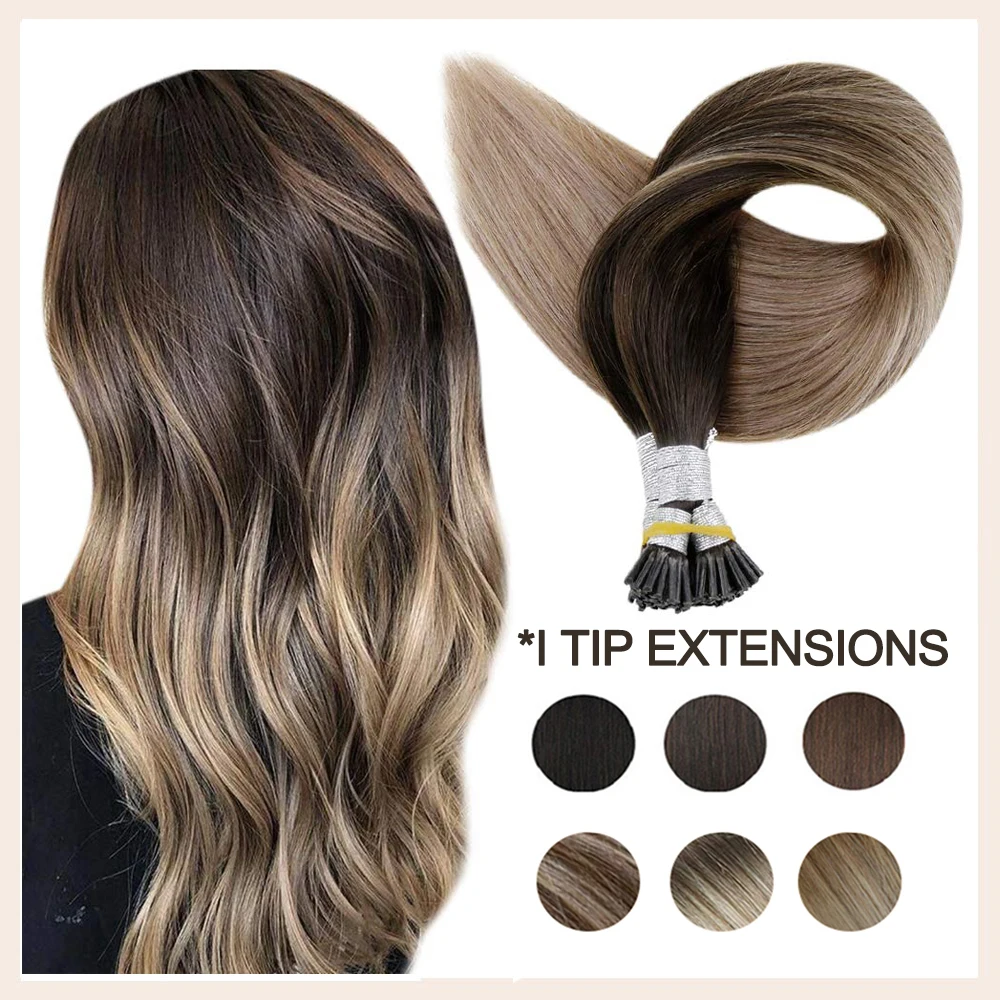 Full Shine I Tip Hair Extensions 50 Grams Stick Nail Tip Keratin Remy Human Hair Pre Bonded Soft Straight For Women