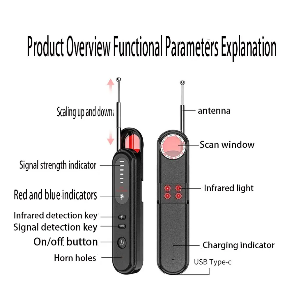 RF Signal Hidden Camera Detector Anti Spy Candid Pinhole Camara Magnetic GPS Locator Wireless Audio GSM Bug Finder Scanner