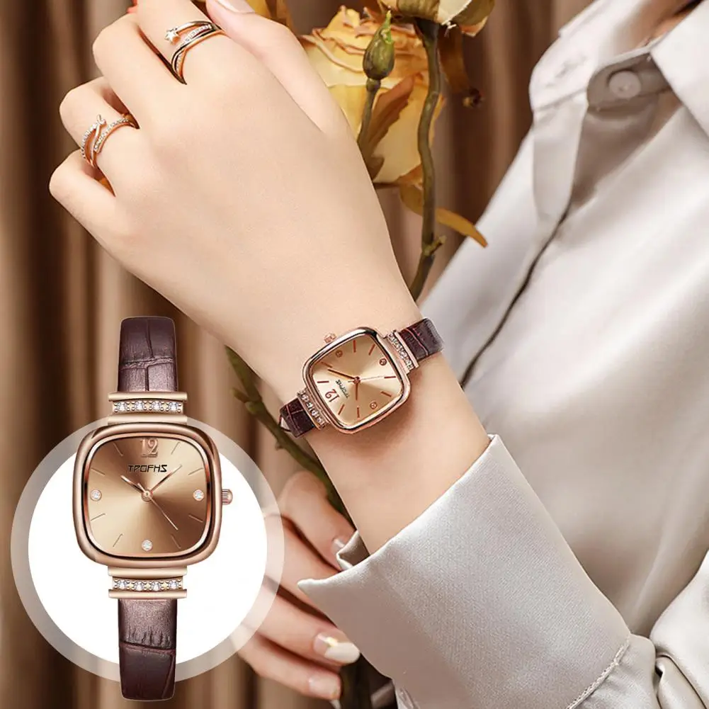 Женские кварцевые часы с квадратным циферблатом, регулируемым ремешком из искусственной кожи