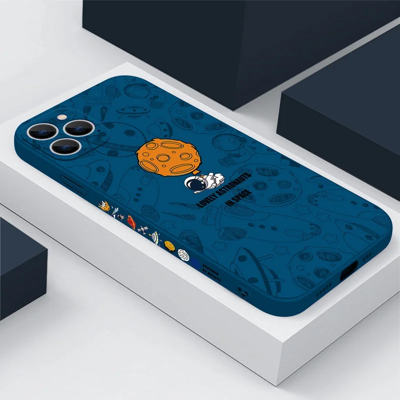 Charming Astronaut & Planet Soft Phone Case with Moon and Stars Design