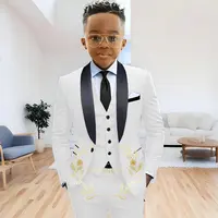 Costume formel bleu marine pour garçons, veste, pantalon, gilet, ensemble 3 pièces, châle, Blazer à revers pour enfants, costumes de smoking de mariage, vêtements de 2 à 16 ans 6