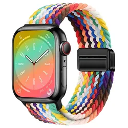 Premium Nylon Braided Loop Strap with Magnetic Closure - 44mm 45mm 46mm 49mm (Official rainbow)