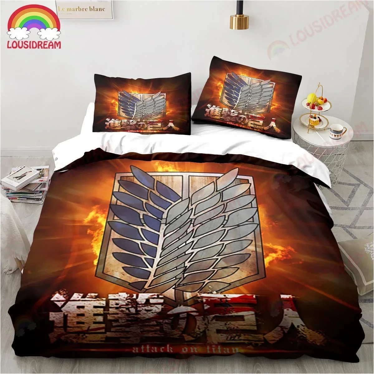 

Anime Attack on Titan Wings of Liberty Bedding Set Sheet Set King Twin Double Child Bedding Set Mircofiber or Polyester Duvet