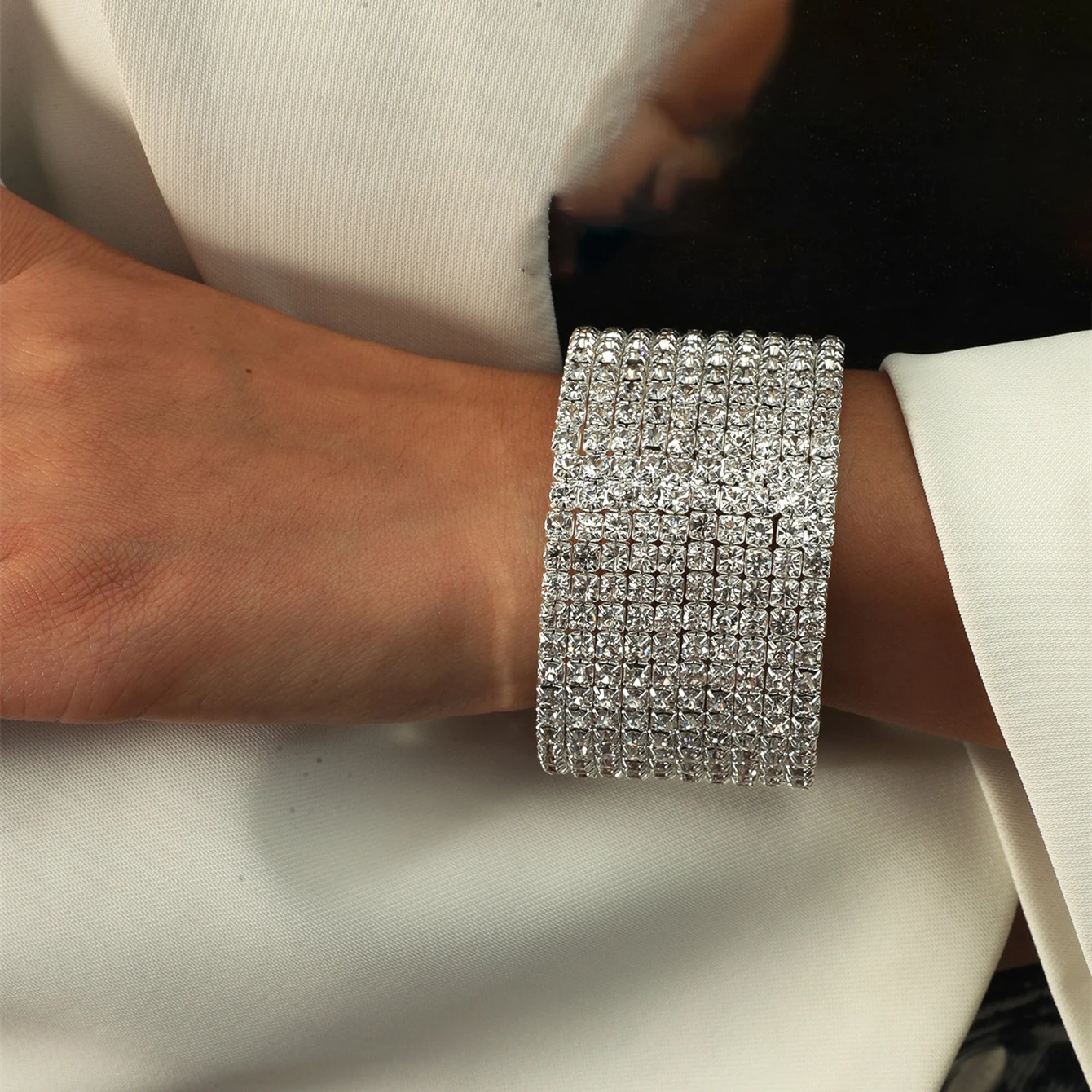 Wedding Bridal Jewelry Cuff CZ Rhinestone Crystal Stretch Strand Bracelet Bangle 1-10 Row crystal bracelet