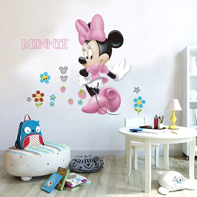 

Мультяшная розовая Наклейка на стену с Микки и Минни для детской комнаты, принцессы, комнаты, спальни, настенное украшение, постер с диснеевским фильмом, дверная наклейка