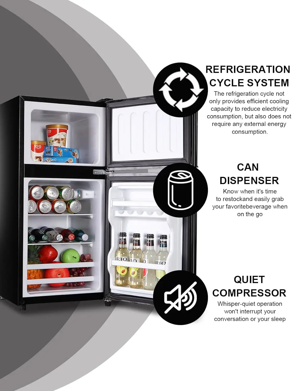 3.5 Cu.Ft Refrigerator 2 Door 7 Level Adjustable Thermostat Control Top-Freezer Refrigerator Lock Fresh Energy Saving Black
