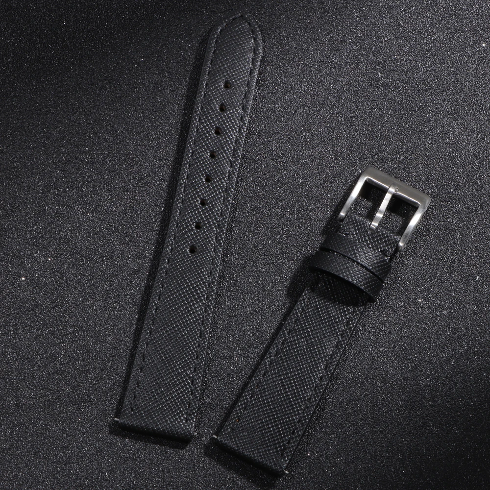 Vintage Stitched Saffiano Leather Watch Strap - Premium Grade Quick Release