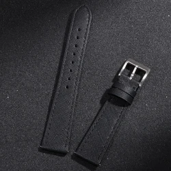 Vintage Stitched Saffiano Leather Watch Strap - Premium Grade Quick Release - 22mm (Black)