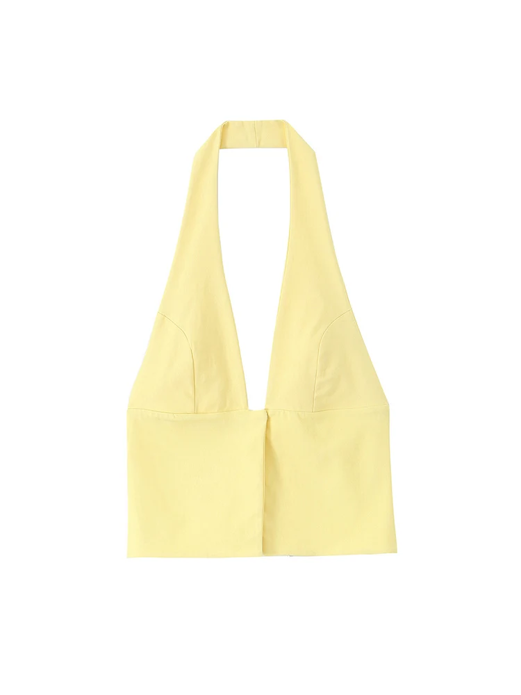 TFMLN New Halter Neck Sexy Tops For Ladies Solid Basic Clubwear Fashion Slim Backless Women Vintage Fashion Short  Streetwear