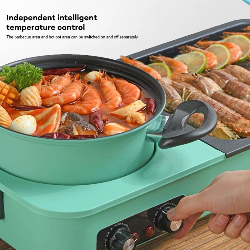3 in 1 Korean Electric Dish Hot Pot Bbq Ramen Soup Hot Pot Grill Plate Instant Kitchen Fondue Non-Stick Electric Baking Pan EU 3