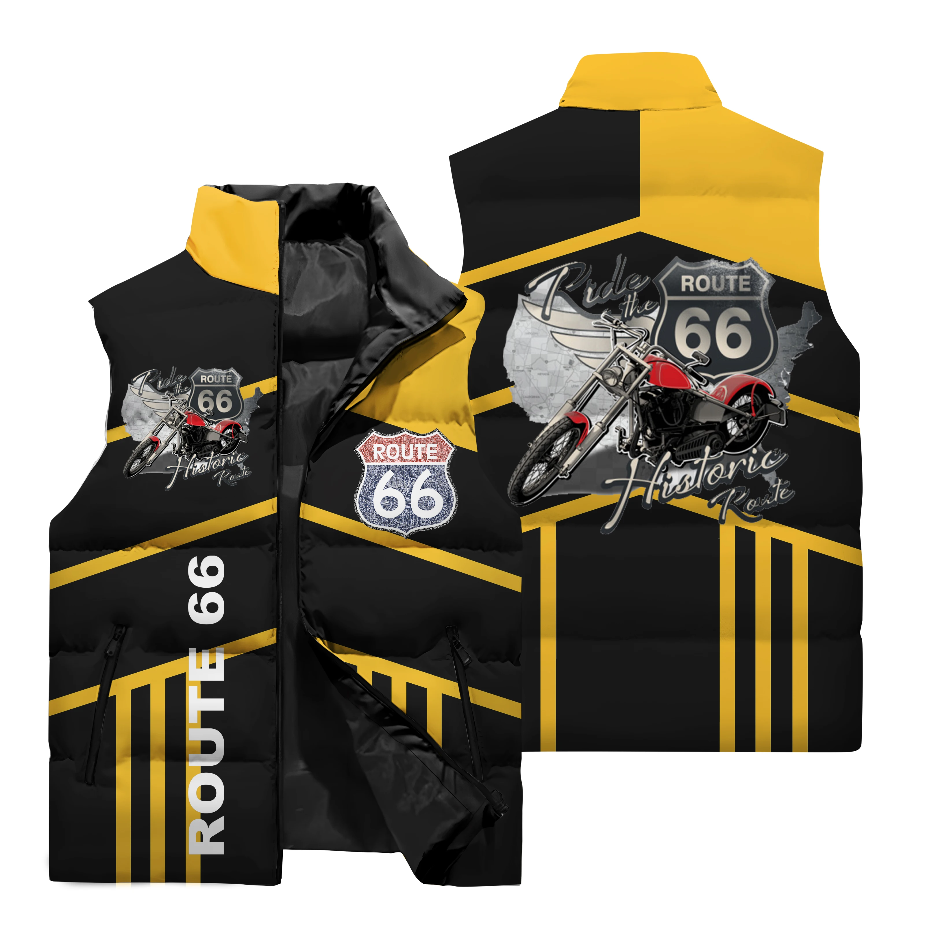 thumbnail image 1 of Chaqueta sin mangas con estampado 3D de motocicleta violenta 66 para hombre para otoño e invierno, chaleco informal cálido y de moda, 1 of 5