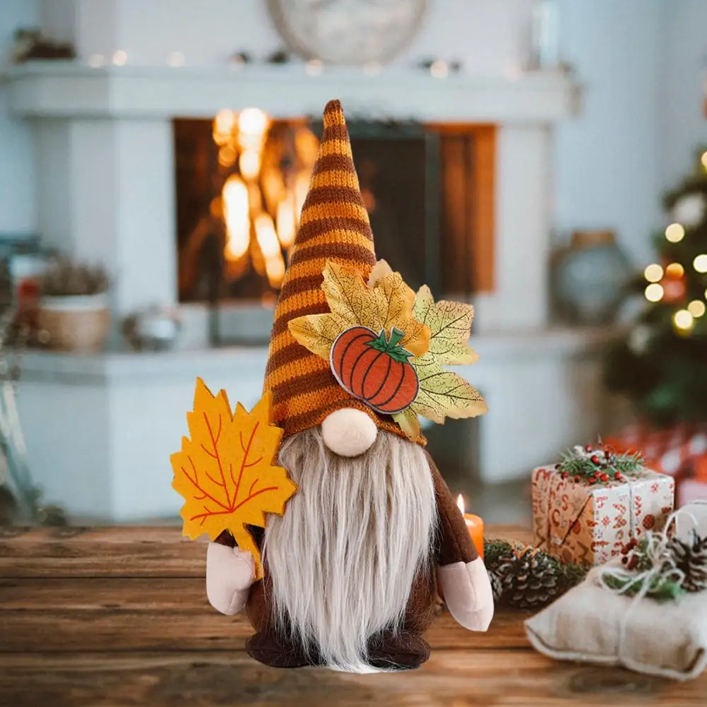 

Desktop Gnome Plush Thanksgiving Day Gnome Plush Maple Pumpkin Sunflower Hat Cute Faceless Stuffed Ornament for Home Decor