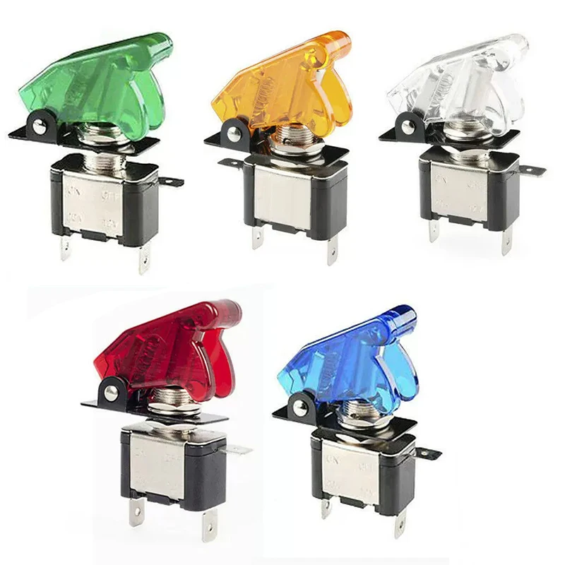 12V 20A SPST Toggle Rocker Switch LED Switch with Protective Cover Car Auto Cover LED Toggle Control on/Off 5/20Sets car toggle switch