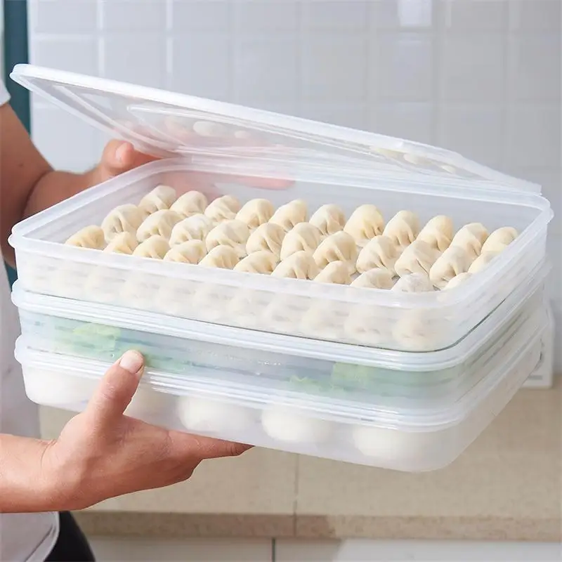 2 layer dumpling box refrigerator food container no divide kitchen transparent with cover plastic storage case kitchen storage box,food storage container,food storage box