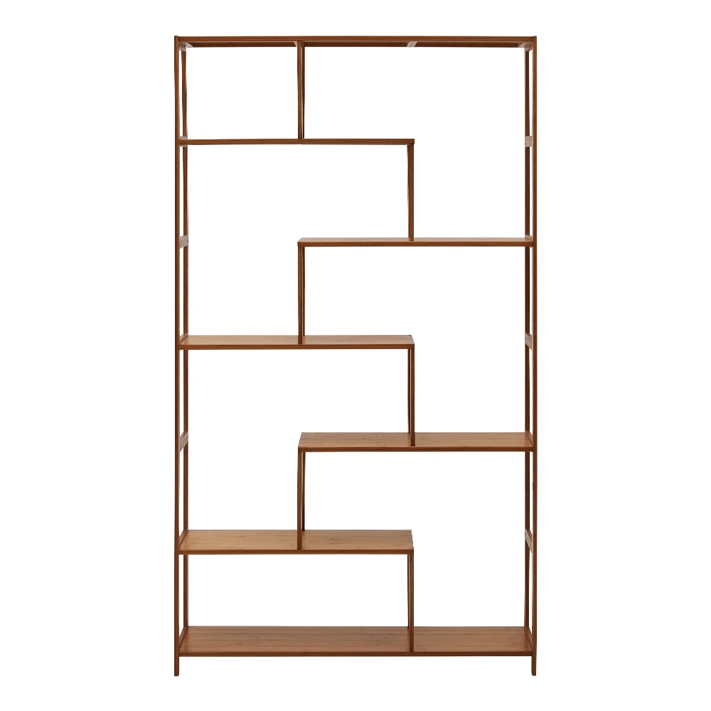 7-Tier  Staggered Bookcase, Modern Freestanding Wooden Bookcase Display Stand,99cm W x 25.3cm D x 175cm H