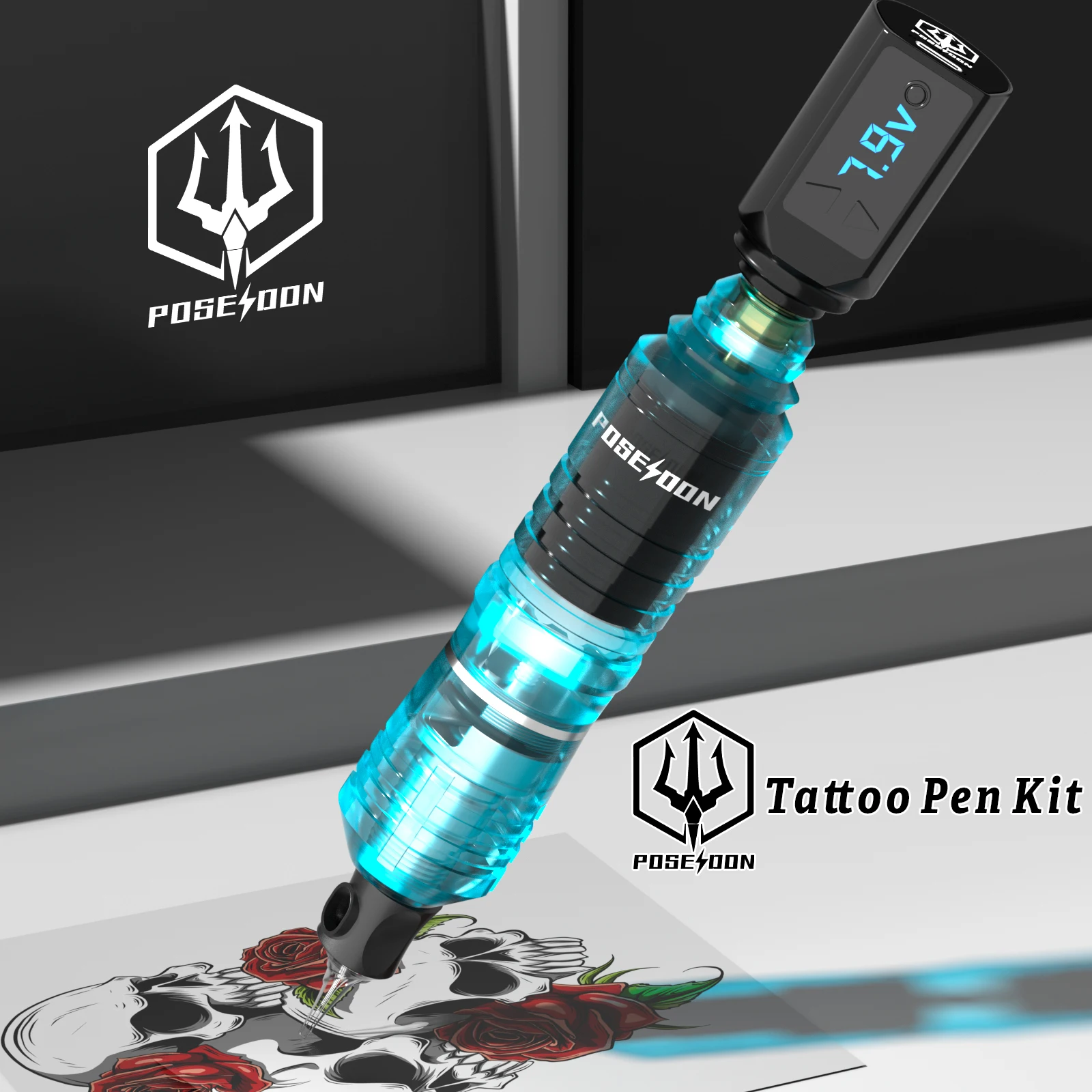 Tattoo Kit POSEIDON V5 High Power Tattoo Pen Kit For Permanent Makeup Machine Blue Power Supply Gun