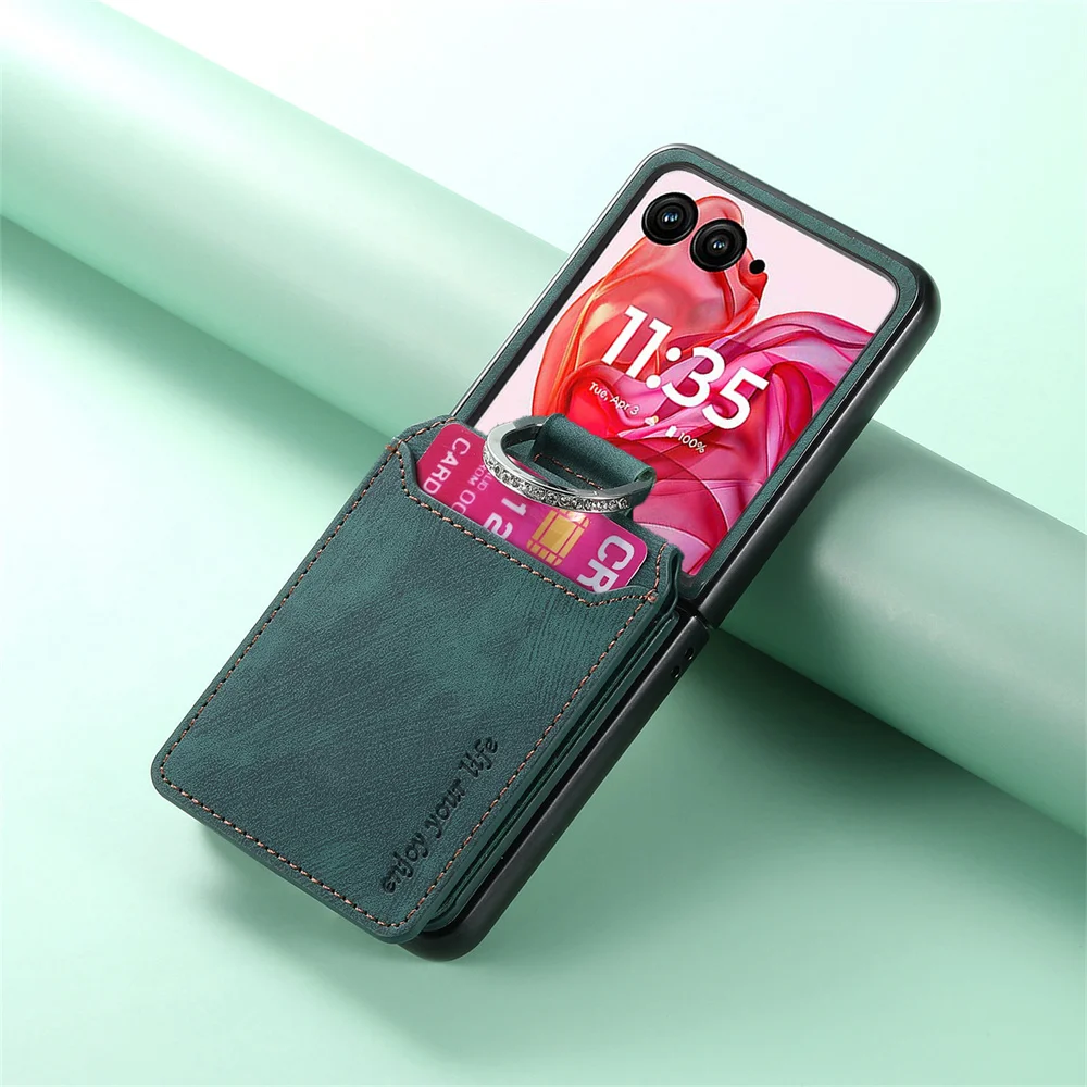 Retro Leather Wallet Phone Case with Card Holder and Ring Bracket