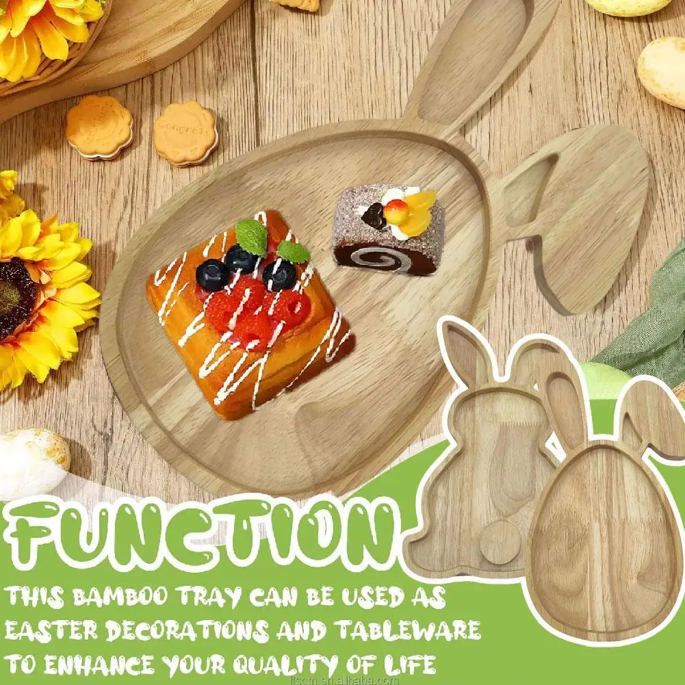 Easter Bunny Tray Wood Food Plate Fruit Serving Bread Display Wooden Spring Decor Kids Child Cake Decorations Easter Supplies