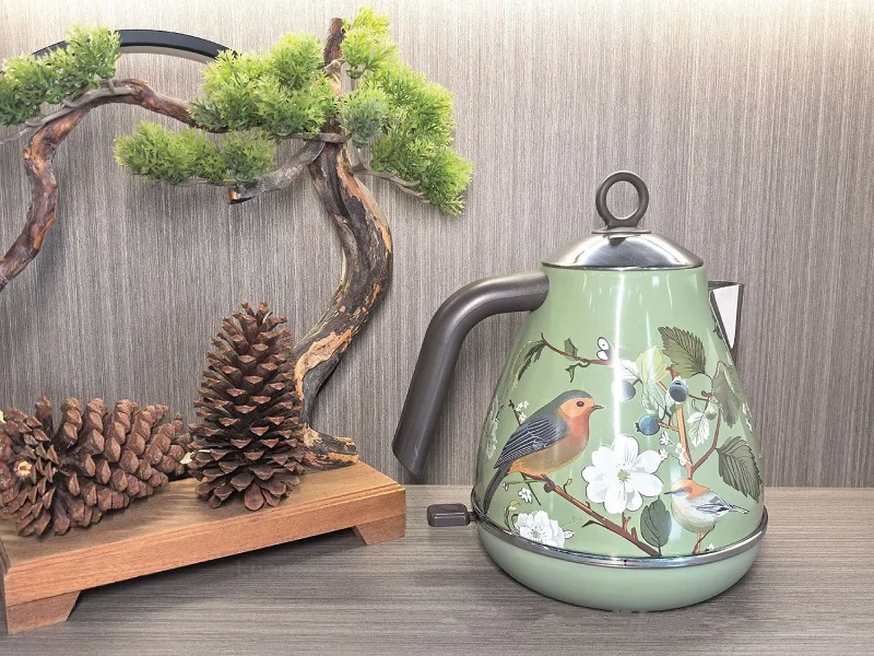 Description Picture 4 of item1850W Retro Green Paint Decal Electrc Kettle Boiling Kettle With Thermometer Automatic Power Off 304 stainless Steel Teapot 1.7L