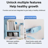 Adjustable Kids Desk and Chair Set Height Children School Study Table Chair Set Desk Chair with Writing Board, Bookshelf 5