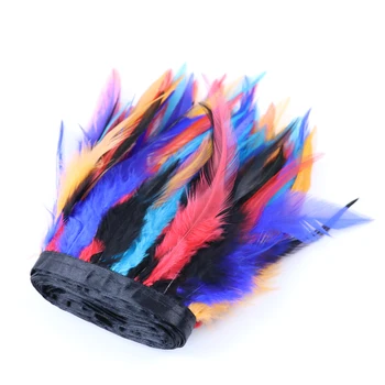 Nastro di piume di gallo da 2M, frange di piume da 4-6 pollici per fai da te, abiti da sposa, costumi, decorazioni per feste, cucito e artigianato