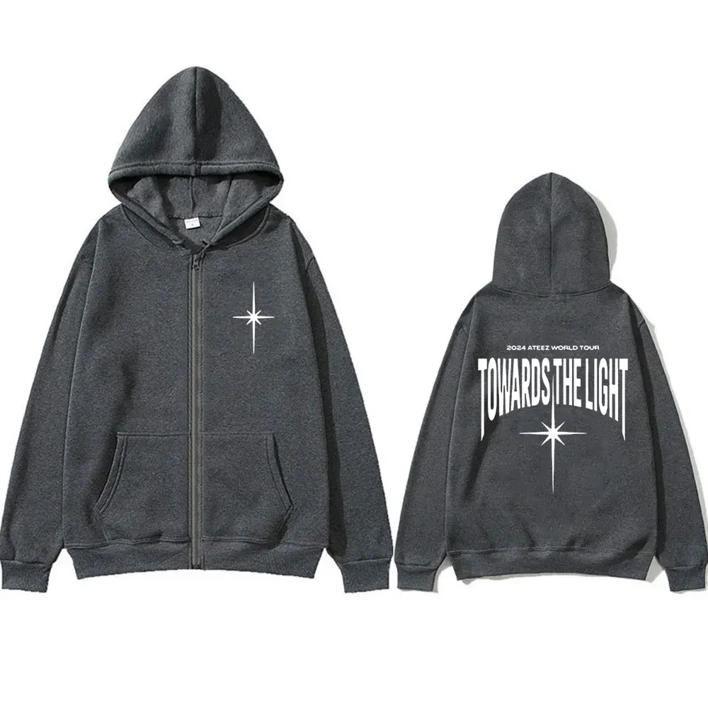 thumbnail image 1 of Sudadera con capucha con cremallera para hombre y mujer, chaqueta de gran tamaño con estampado de Kpop ATEEZ, moda coreana, gira mundial, hacia la luz, 2024, 1 of 4